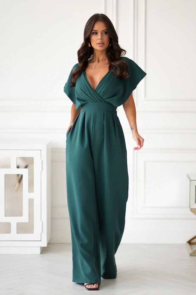 Dámský elegantní overal s širokými nohavicemi a kapsami 289-13 zelená S / M / L / XL (Skladem: L)