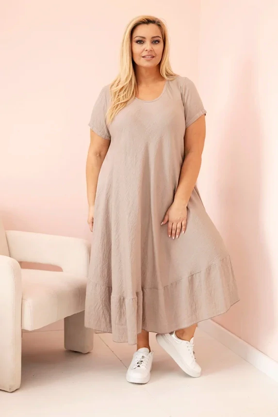 Dámské dlouhé MAXI šaty plus size s krátkým rukávem a volánem 21682-5 fango 2XL - 5XL