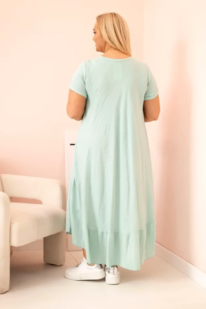 Dámské dlouhé MAXI šaty plus size s krátkým rukávem a volánem 21682-3 mátová 2XL - 5XL