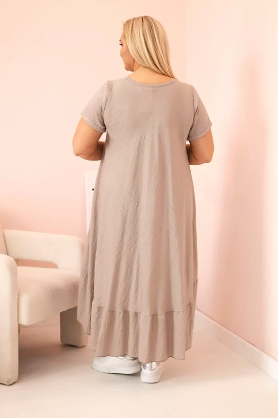 Dámské dlouhé MAXI šaty plus size s krátkým rukávem a volánem 21682-5 fango 2XL - 5XL