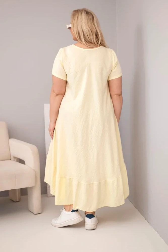 Dámské dlouhé MAXI šaty plus size s krátkým rukávem a volánem 21682-6 žlutá 2XL - 5XL