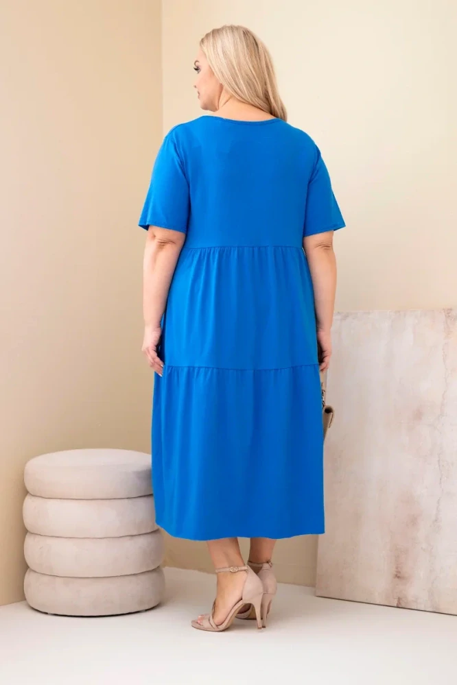 Dámské dlouhé MAXI šaty plus size s krátkým rukávem a volánem 17402-3 chrpově modrá 2XL - 5XL