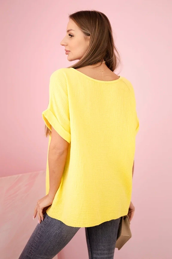 Dámská halenka mušelínová 10068-4 žlutá UNI M/L/XL + náhrdelník zdarma jako dárek