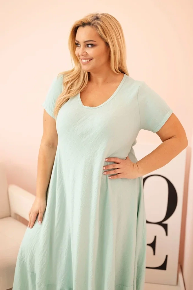 Dámské dlouhé MAXI šaty plus size s krátkým rukávem a volánem 21682-3 mátová 2XL - 5XL