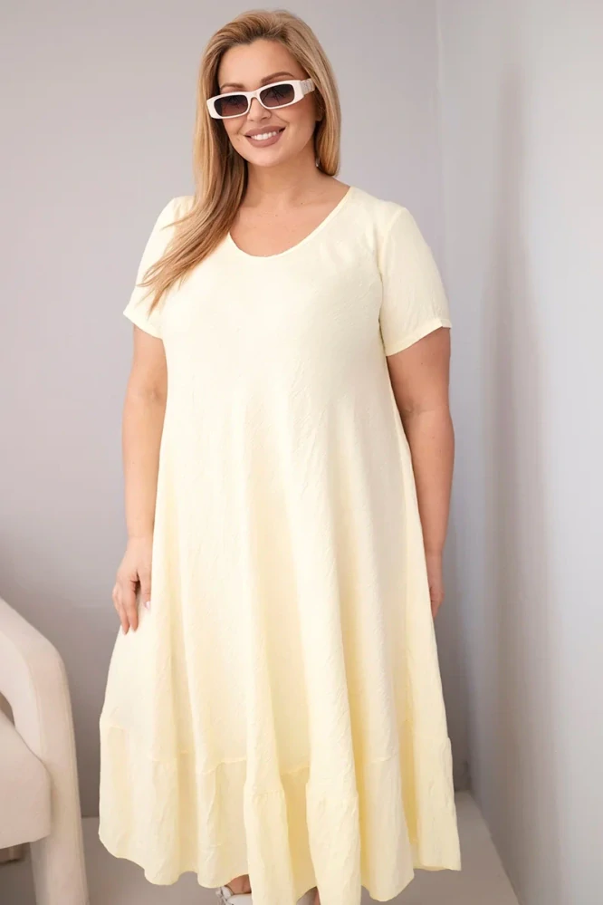 Dámské dlouhé MAXI šaty plus size s krátkým rukávem a volánem 21682-6 žlutá 2XL - 5XL