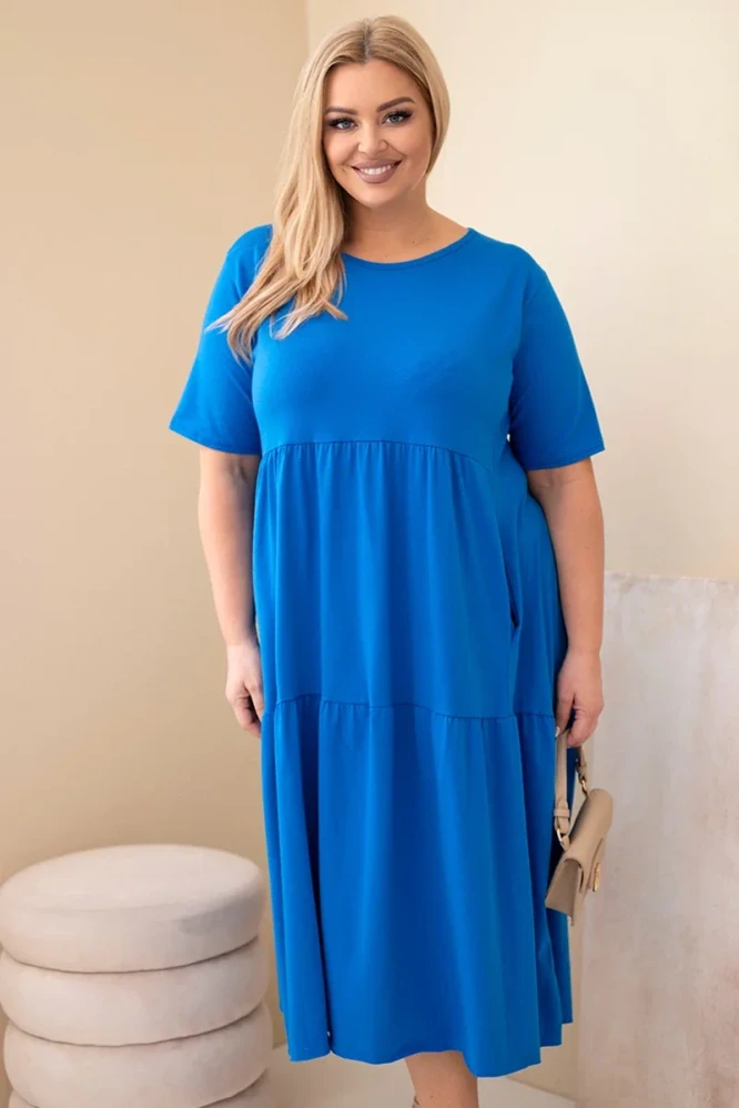 Dámské dlouhé MAXI šaty plus size s krátkým rukávem a volánem 17402-3 chrpově modrá 2XL - 5XL