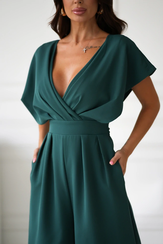 Dámský elegantní overal s širokými nohavicemi a kapsami 289-13 zelená S / M / L / XL (Skladem: L)