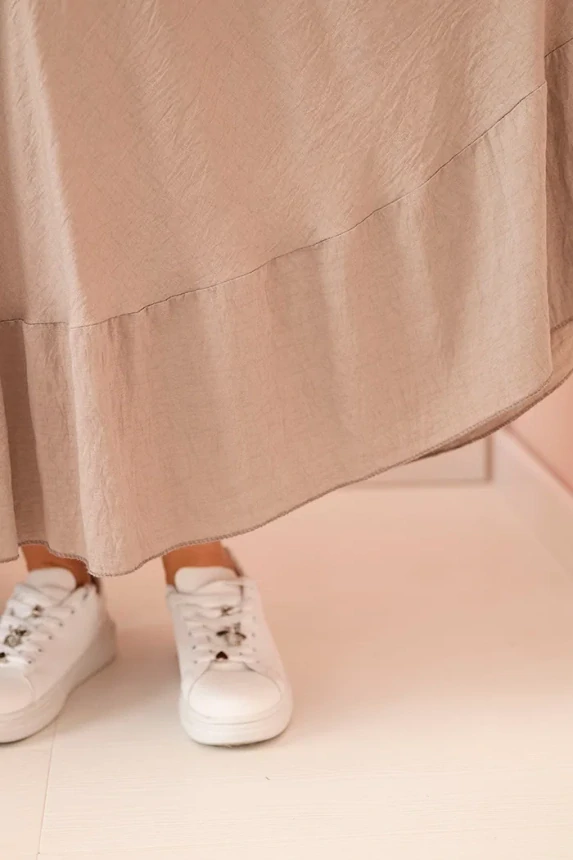 Dámské dlouhé MAXI šaty plus size s krátkým rukávem a volánem 21682-5 fango 2XL - 5XL