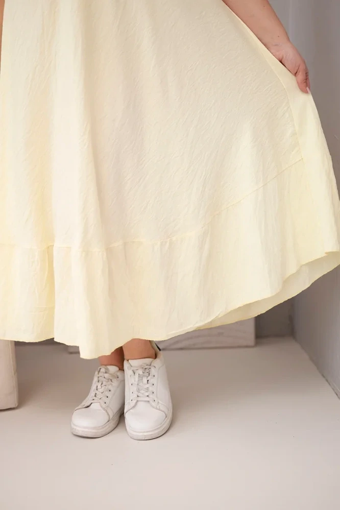 Dámské dlouhé MAXI šaty plus size s krátkým rukávem a volánem 21682-6 žlutá 2XL - 5XL