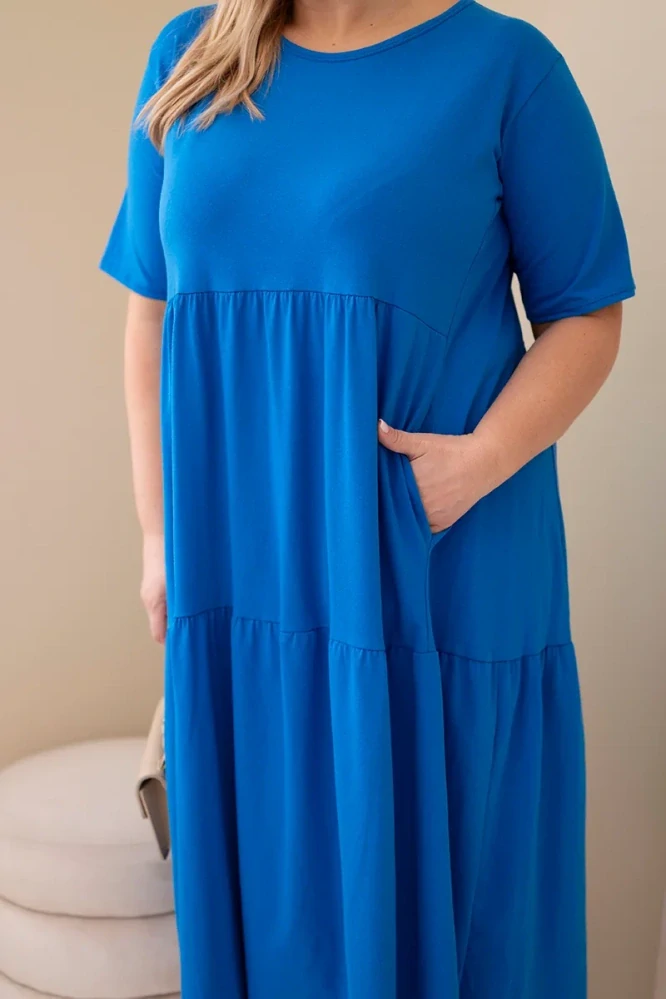 Dámské dlouhé MAXI šaty plus size s krátkým rukávem a volánem 17402-3 chrpově modrá 2XL - 5XL