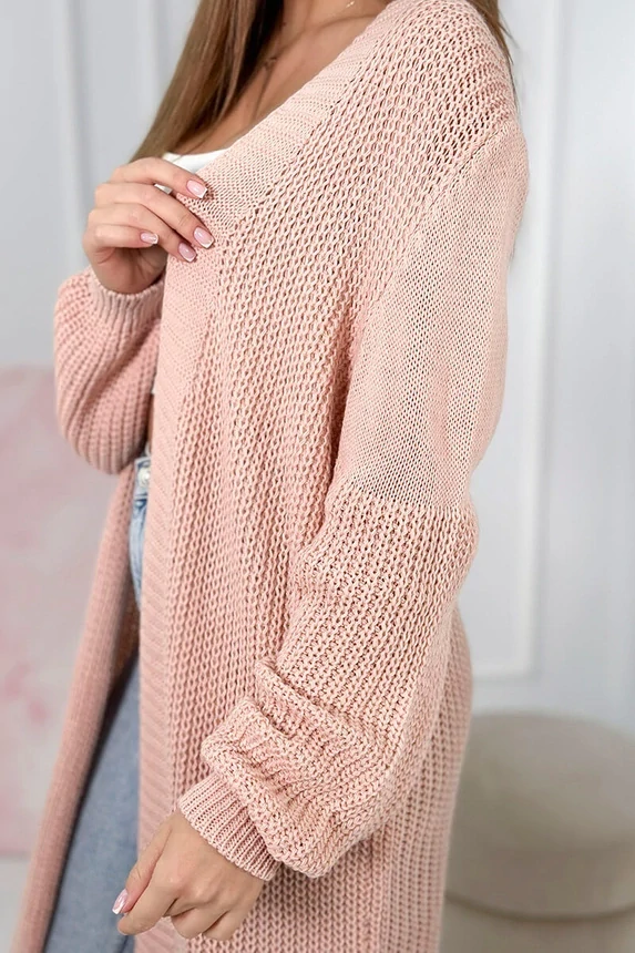 Dámský svetrový kardigan / dlouhý svetr 2019-2 pudově růžová univerzální M/L/XL