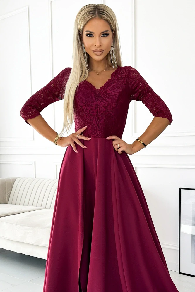 Numoco Dámské šaty 309-9 Amber vínová S / M / L / XL / XXL (Skladem: M)