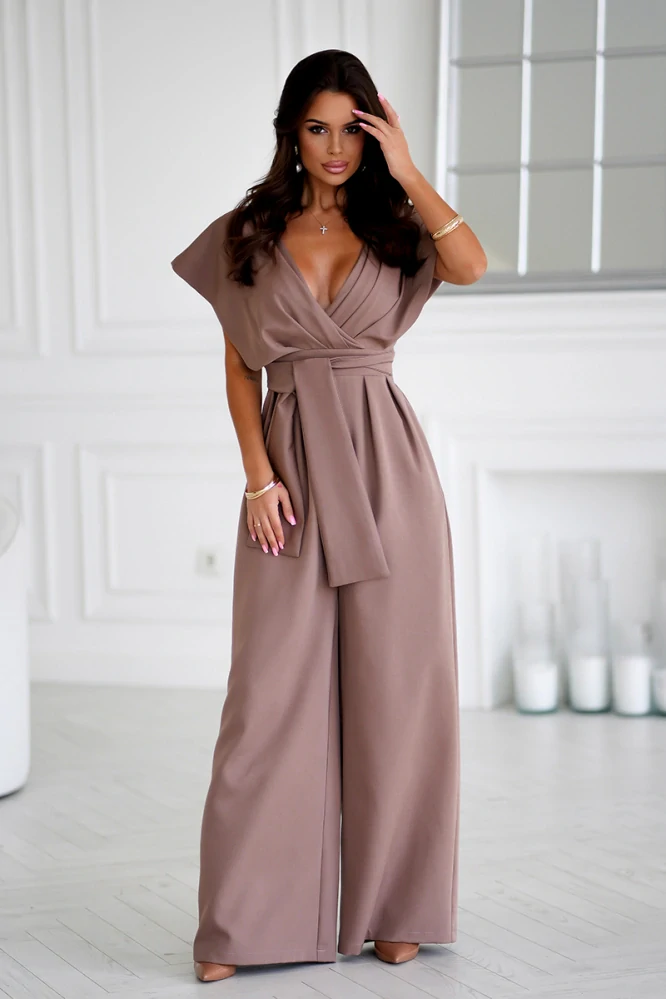Dámský elegantní overal s širokými nohavicemi a kapsami 289-22 nude cappuccino S / M (Skladem: M)
