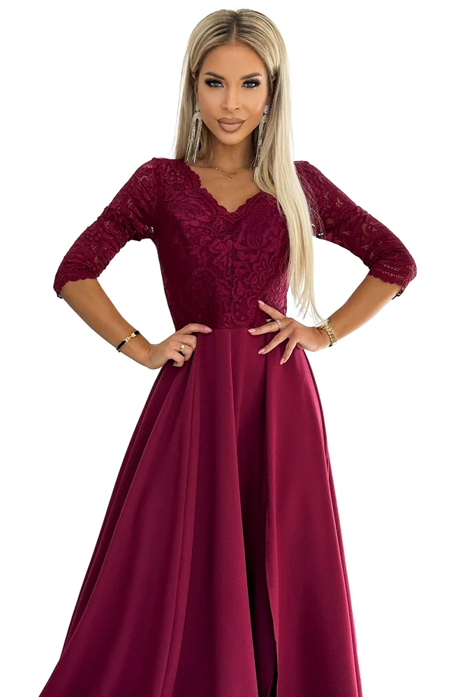 Numoco Dámské šaty 309-9 Amber vínová S / M / L / XL / XXL (Skladem: M)