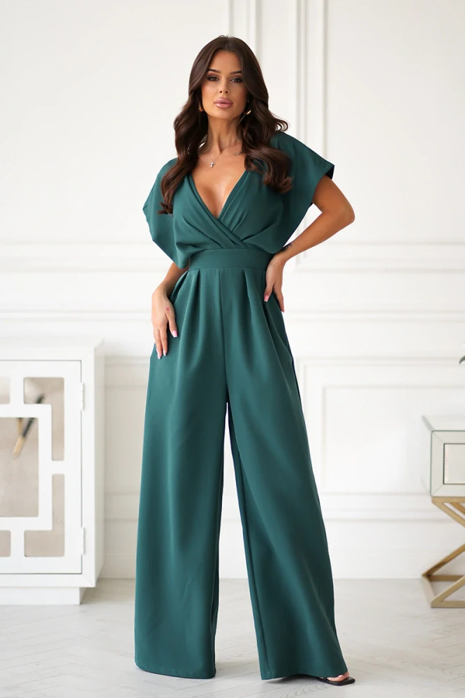 Dámský elegantní overal s širokými nohavicemi a kapsami 289-13 zelená S / M / L / XL (Skladem: L)
