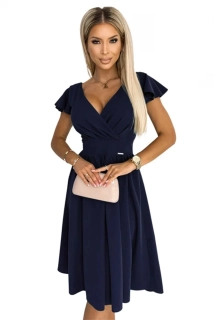 Numoco 425-3 MATILDE Šaty s výstřihem a krátkým rukávem - tmavě modrá S / M / L / XL (skladem: XL)