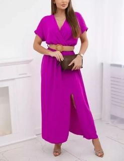 Dámské šaty dlouhé s ozdobným páskem zdarma 6012F-7 fialová - univerzální - S/M/L