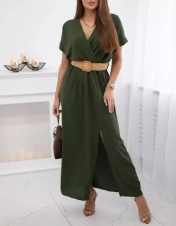 Dámské šaty dlouhé s ozdobným páskem zdarma 6012F-13 khaki - univerzální - S/M/L