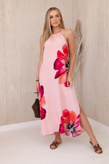 Letní šaty dlouhé s květinovým vzorem 2760-3 růžová univerzální - S/M/L