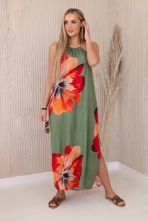 Letní šaty dlouhé s květinovým vzorem 2760-13 zelená univerzální - S/M/L