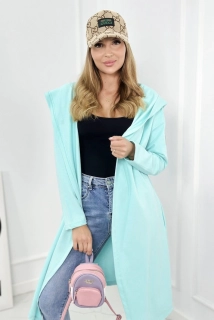 Dámský kardigan / kabátek /mikina OVERSIZE 9077-310 mentolově modrá - univerzální S/M/L