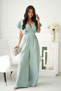 Dámský elegantní overal s širokými nohavicemi a kapsami 289-03 olivově zelená S / M / L / XL