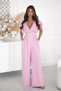 Dámský elegantní overal s širokými nohavicemi a kapsami 289-20 růžová S / M / L / XL