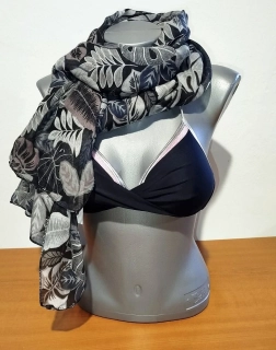 Dámská šála / šál XXL dlouhá Monstera 185x90cm černá M180-71