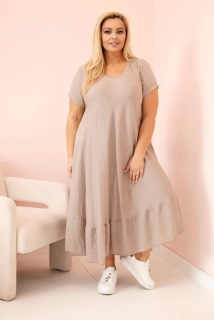 Dámské dlouhé MAXI šaty plus size s krátkým rukávem a volánem 21682-5 fango 2XL - 5XL
