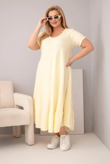 Dámské dlouhé MAXI šaty plus size s krátkým rukávem a volánem 21682-6 žlutá 2XL - 5XL