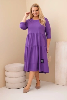 Dámské dlouhé MAXI šaty plus size s 3/4 rukávem a volánem ART22229-3 fialová / purpurová 2XL - 4XL