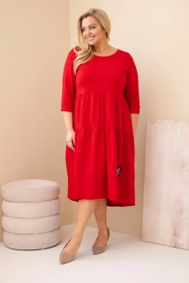 Dámské dlouhé MAXI šaty plus size s 3/4 rukávem a volánem ART22229-7 červená 2XL - 4XL