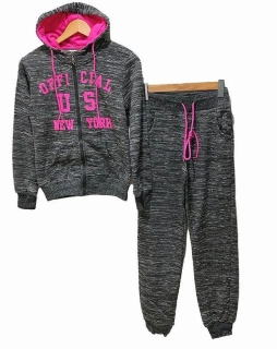 Dívčí tepláková souprava / teplákovka zateplená 802421-2 černá melír S / M / L - 146 / 152 / 158 / 164